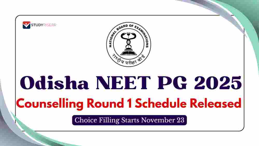 Odisha NEET PG Counselling 2025 Round 1 Schedule Released: Choice Filling Starts November 23